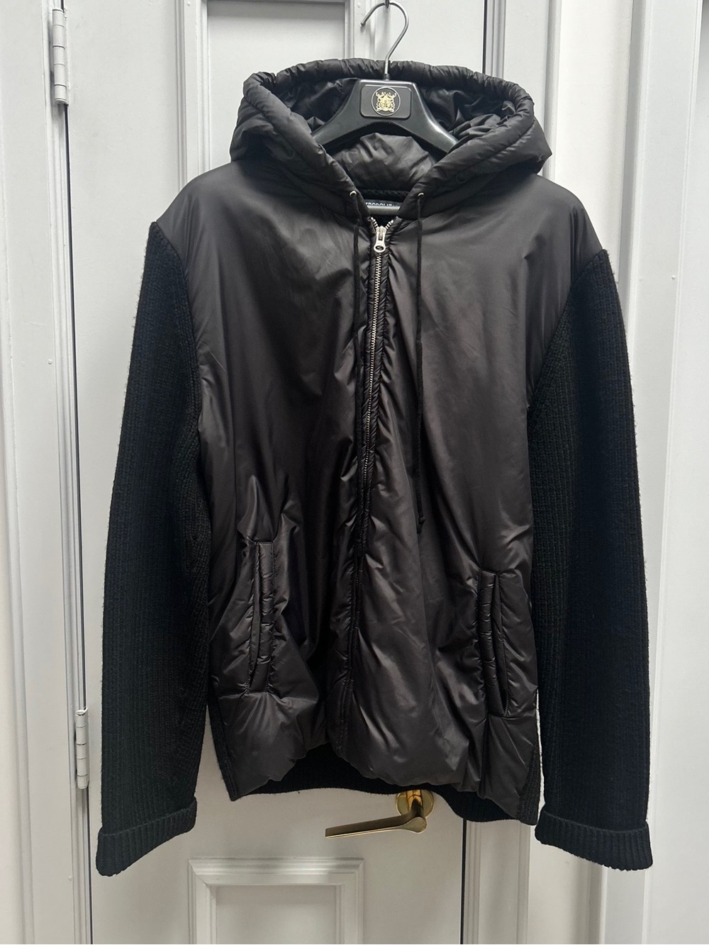 Men's Black Hybrid Hooded Puffer and Merino Wool Zip Jacket | Fall Outwear